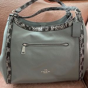 COACH KRISTY SHOULDER BAG (Grey with Snake Leather Trim)